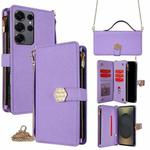 For Samsung Galaxy S25 Ultra 5G Crossbody Handle Cross Texture Leather Phone Case(Purple)