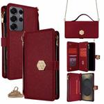 For Samsung Galaxy S25 Ultra 5G Crossbody Handle Cross Texture Leather Phone Case(Red)