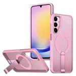 For Samsung Galaxy A25 5G Honeycomb Cooling MagSafe Holder Phone Case(Pink)