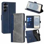For Samsung Galaxy S25 5G Contrast Color Side Buckle Leather Phone Case(Blue + Grey)