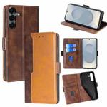 For Samsung Galaxy S25 5G Contrast Color Side Buckle Leather Phone Case(Dark Brown + Gold)