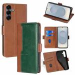 For Samsung Galaxy S25 5G Contrast Color Side Buckle Leather Phone Case(Light Brown + Green)