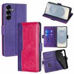 For Samsung Galaxy S25 5G Contrast Color Side Buckle Leather Phone Case(Purple + Rose Red)