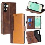 For Samsung Galaxy S25+ 5G Contrast Color Side Buckle Leather Phone Case(Dark Brown + Gold)