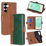 For Samsung Galaxy S25+ 5G Contrast Color Side Buckle Leather Phone Case(Light Brown + Green)