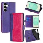 For Samsung Galaxy S25+ 5G Contrast Color Side Buckle Leather Phone Case(Purple + Rose Red)
