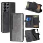 For Samsung Galaxy S25 Ultra 5G Contrast Color Side Buckle Leather Phone Case(Black + Grey)