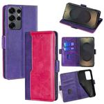 For Samsung Galaxy S25 Ultra 5G Contrast Color Side Buckle Leather Phone Case(Purple + Rose Red)