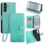 For Samsung Galaxy S25 5G Tree & Deer Embossed Leather Phone Case(Green)