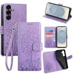 For Samsung Galaxy S25 5G Tree & Deer Embossed Leather Phone Case(Purple)