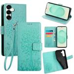 For Samsung Galaxy S25+ 5G Tree & Deer Embossed Leather Phone Case(Green)
