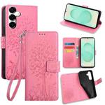 For Samsung Galaxy S25+ 5G Tree & Deer Embossed Leather Phone Case(Pink)