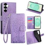 For Samsung Galaxy S25+ 5G Tree & Deer Embossed Leather Phone Case(Purple)