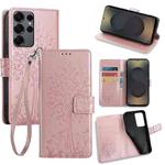 For Samsung Galaxy S25 Ultra 5G Tree & Deer Embossed Leather Phone Case(Rose Gold)