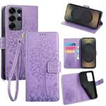 For Samsung Galaxy S25 Ultra 5G Tree & Deer Embossed Leather Phone Case(Purple)