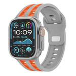 For Apple Watch 46mm / 49mm / 45mm / 44mm Dual-row Breathable Silicone Watch Band(Grey Orange)
