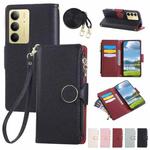 For Realme C75 5G / 14X 5G Round Buckle Zipper Wallet Leather Phone Case with Crossbody Strap(Black)