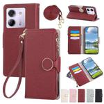 For Xiaomi Poco M7 Pro 5G Round Buckle Zipper Wallet Leather Phone Case with Crossbody Strap(Red)