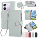 For Xiaomi Poco M7 Pro 5G Round Buckle Zipper Wallet Leather Phone Case with Crossbody Strap(Sky Blue)