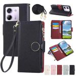 For Xiaomi Poco M7 Pro 5G Round Buckle Zipper Wallet Leather Phone Case with Crossbody Strap(Black)