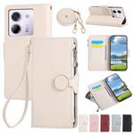 For Xiaomi Poco M7 Pro 5G Round Buckle Zipper Wallet Leather Phone Case with Crossbody Strap(White)