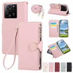 For Xiaomi 13T / 13T Pro Round Buckle Zipper Wallet Leather Phone Case with Crossbody Strap(Pink)