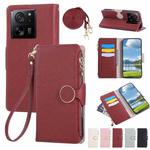 For Xiaomi 13T / 13T Pro Round Buckle Zipper Wallet Leather Phone Case with Crossbody Strap(Red)