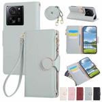 For Xiaomi 13T / 13T Pro Round Buckle Zipper Wallet Leather Phone Case with Crossbody Strap(Sky Blue)