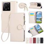 For Xiaomi 13T / 13T Pro Round Buckle Zipper Wallet Leather Phone Case with Crossbody Strap(White)