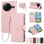 For Redmi K80 / Poco F7 Pro Round Buckle Zipper Wallet Leather Phone Case with Crossbody Strap(Pink)