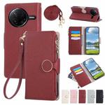 For Redmi K80 / Poco F7 Pro Round Buckle Zipper Wallet Leather Phone Case with Crossbody Strap(Red)