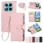 For Redmi Note 14 Pro 4G Round Buckle Zipper Wallet Leather Phone Case with Crossbody Strap(Pink)