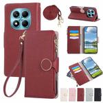 For Redmi Note 14 Pro 4G Round Buckle Zipper Wallet Leather Phone Case with Crossbody Strap(Red)