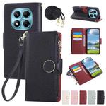 For Redmi Note 14 Pro 4G Round Buckle Zipper Wallet Leather Phone Case with Crossbody Strap(Black)