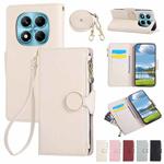 For Redmi Note 14 Pro 4G Round Buckle Zipper Wallet Leather Phone Case with Crossbody Strap(White)