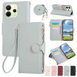 For Redmi Note 14 4G 164.8mm Round Buckle Zipper Wallet Leather Phone Case with Crossbody Strap(Sky Blue)