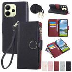 For Redmi Note 14 4G 164.8mm Round Buckle Zipper Wallet Leather Phone Case with Crossbody Strap(Black)