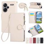 For Redmi Note 13 Pro+ Round Buckle Zipper Wallet Leather Phone Case with Crossbody Strap(White)