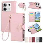 For Redmi Note 13 5G Round Buckle Zipper Wallet Leather Phone Case with Crossbody Strap(Pink)