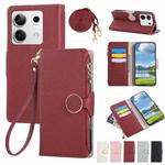 For Redmi Note 13 5G Round Buckle Zipper Wallet Leather Phone Case with Crossbody Strap(Red)