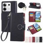 For Redmi Note 13 5G Round Buckle Zipper Wallet Leather Phone Case with Crossbody Strap(Black)