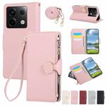 For Redmi Note 13 Pro 5G Round Buckle Zipper Wallet Leather Phone Case with Crossbody Strap(Pink)