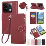 For Redmi Note 13 Pro 5G Round Buckle Zipper Wallet Leather Phone Case with Crossbody Strap(Red)