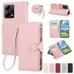 For Redmi Note 12 Pro 5G Round Buckle Zipper Wallet Leather Phone Case with Crossbody Strap(Pink)