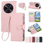 For Redmi 14C 5G Round Buckle Zipper Wallet Leather Phone Case with Crossbody Strap(Pink)