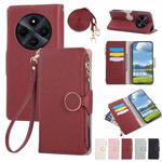 For Redmi 14C 5G Round Buckle Zipper Wallet Leather Phone Case with Crossbody Strap(Red)