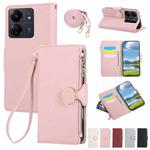 For Redmi 13C Round Buckle Zipper Wallet Leather Phone Case with Crossbody Strap(Pink)