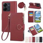 For Redmi 13C Round Buckle Zipper Wallet Leather Phone Case with Crossbody Strap(Red)