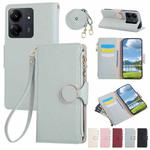 For Redmi 13C Round Buckle Zipper Wallet Leather Phone Case with Crossbody Strap(Sky Blue)