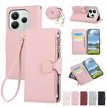 For Redmi Note 14 5G Round Buckle Zipper Wallet Leather Phone Case with Crossbody Strap(Pink)